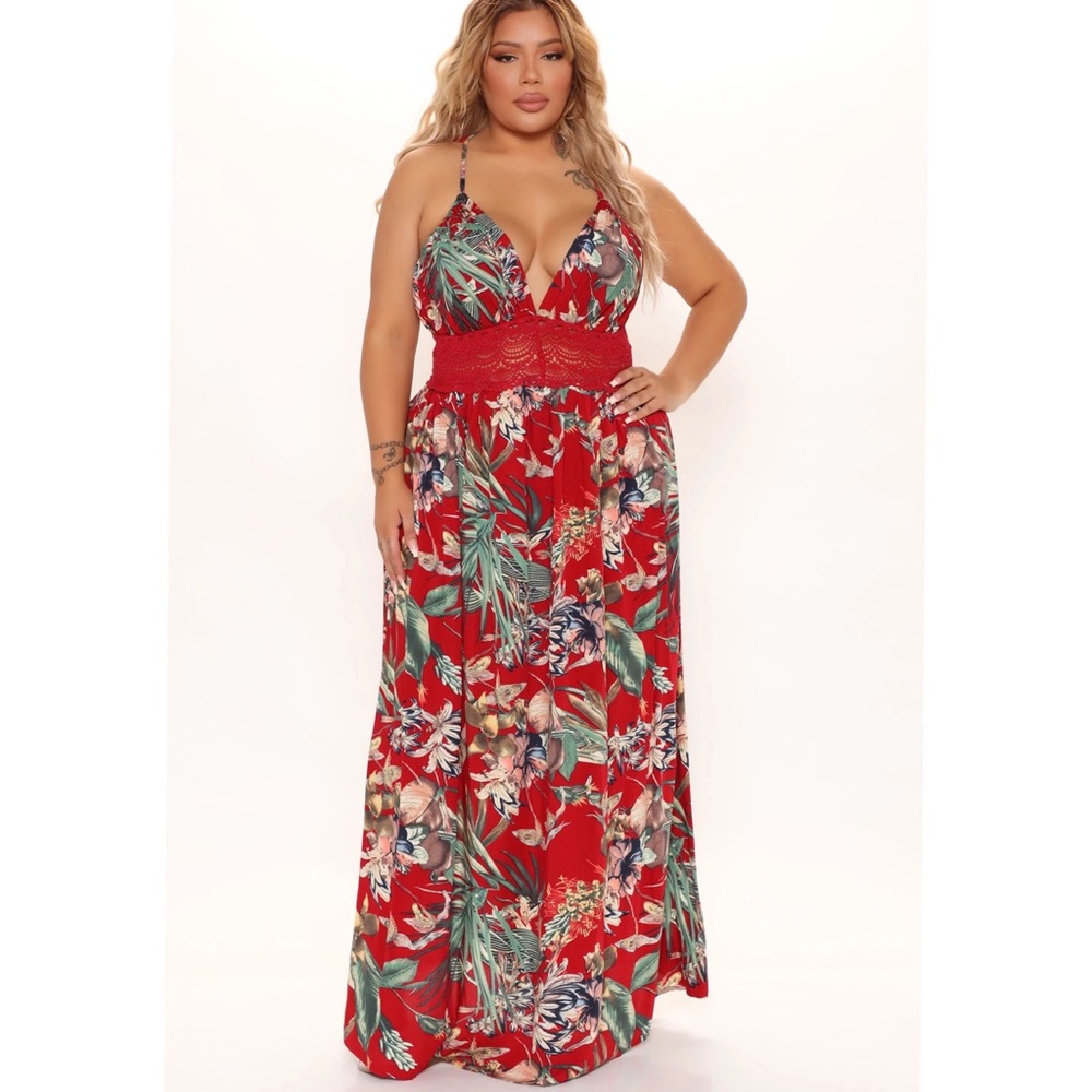 ❣️Red floral maxi dress size XL